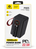 Power Bank TAKEMORE P805 50000mAh 22.5W PD 20W με Ενσωματωμένα Καλώδια, LCD Οθόνη και Λουράκι Μεταφοράς